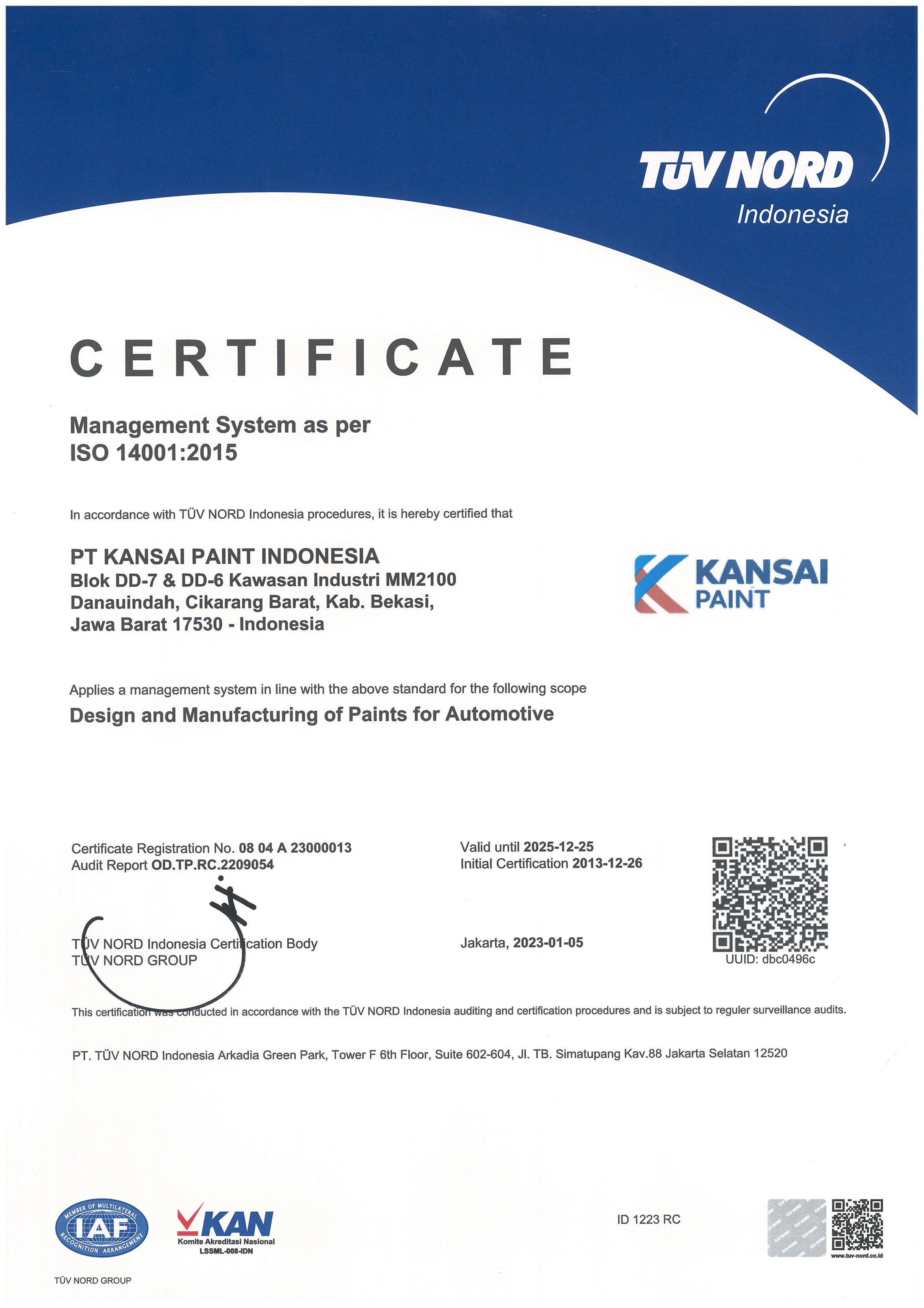 ISO 14001:2015 Certificate
